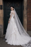 Load image into Gallery viewer, White Wedding Gown with Graceful Full Length Silhouette and Dramatic Bridal Train
