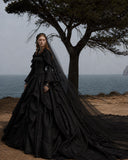 Load image into Gallery viewer, Black Gothic Wedding Dress with Elegant Train, Dark Romantic Bridal Gown