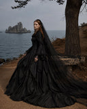 Load image into Gallery viewer, Black Gothic Wedding Dress with Elegant Train, Dark Romantic Bridal Gown