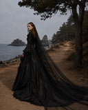 Load image into Gallery viewer, Black Gothic Wedding Dress with Elegant Train, Dark Romantic Bridal Gown