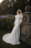 Load image into Gallery viewer, Ivory Formal Bridal Dress with Elegant Train, Romantic Wedding Gown