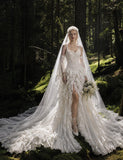 Load image into Gallery viewer, Ivory Wedding Gown with Graceful Full Length Silhouette and Dramatic Bridal Train