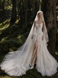 Load image into Gallery viewer, Ivory Wedding Gown with Graceful Full Length Silhouette and Dramatic Bridal Train