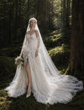 Load image into Gallery viewer, Ivory Wedding Gown with Graceful Full Length Silhouette and Dramatic Bridal Train