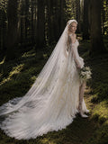 Load image into Gallery viewer, Ivory Wedding Gown with Graceful Full Length Silhouette and Dramatic Bridal Train