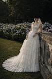 Load image into Gallery viewer, Ivory Wedding Gown with Graceful Full Length Silhouette and Dramatic Bridal Train