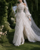 Load image into Gallery viewer, White Formal Bridal Dress with Elegant Train, Romantic Wedding Gown