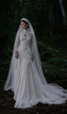 Load image into Gallery viewer, White Wedding Gown with Graceful Full Length Silhouette and Dramatic Bridal Train