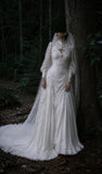 Load image into Gallery viewer, White Wedding Gown with Graceful Full Length Silhouette and Dramatic Bridal Train