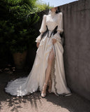 Load image into Gallery viewer, Ivory Formal Bridal Dress with Elegant Train, Romantic Wedding Gown