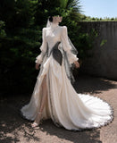 Load image into Gallery viewer, Ivory Formal Bridal Dress with Elegant Train, Romantic Wedding Gown