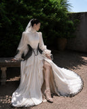 Load image into Gallery viewer, Ivory Formal Bridal Dress with Elegant Train, Romantic Wedding Gown
