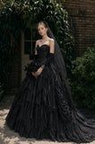 Load image into Gallery viewer, Black Alternative Wedding Gown with Flowing Train and Gothic Bridal Style