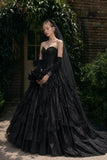 Load image into Gallery viewer, Black Alternative Wedding Gown with Flowing Train and Gothic Bridal Style