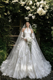 Load image into Gallery viewer, White Statement Wedding Dress with Flowing Skirt and Refined Bridal Silhouette