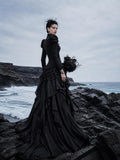 Load image into Gallery viewer, Black Gothic Bridal Gown with Dramatic Train, Alternative Wedding Dress