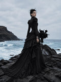 Load image into Gallery viewer, Black Gothic Bridal Gown with Dramatic Train, Alternative Wedding Dress