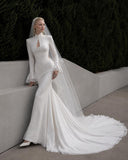 Load image into Gallery viewer, White Wedding Gown with Graceful Full Length Silhouette and Dramatic Bridal Train