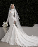 Load image into Gallery viewer, White Wedding Gown with Graceful Full Length Silhouette and Dramatic Bridal Train