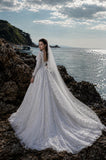 Load image into Gallery viewer, White Wedding Gown with Graceful Full Length Silhouette and Dramatic Bridal Train