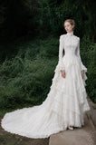 Load image into Gallery viewer, White Formal Bridal Dress with Elegant Train, Romantic Wedding Gown