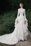 Load image into Gallery viewer, White Formal Bridal Dress with Elegant Train, Romantic Wedding Gown