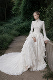Load image into Gallery viewer, White Formal Bridal Dress with Elegant Train, Romantic Wedding Gown