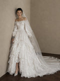 Load image into Gallery viewer, Ivory Wedding Gown with Graceful Full Length Silhouette and Dramatic Bridal Train