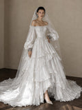 Load image into Gallery viewer, Ivory Wedding Gown with Graceful Full Length Silhouette and Dramatic Bridal Train