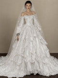 Load image into Gallery viewer, Ivory Wedding Gown with Graceful Full Length Silhouette and Dramatic Bridal Train