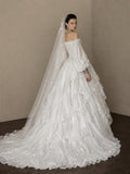 Load image into Gallery viewer, Ivory Wedding Gown with Graceful Full Length Silhouette and Dramatic Bridal Train