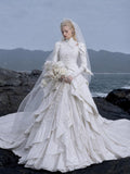 Load image into Gallery viewer, White Statement Wedding Dress with Flowing Skirt and Refined Bridal Silhouette