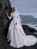 Load image into Gallery viewer, White Statement Wedding Dress with Flowing Skirt and Refined Bridal Silhouette