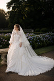 Load image into Gallery viewer, White Bridal Gown with Flowing Train, Elegant Wedding Dress for Formal Ceremony