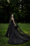 Load image into Gallery viewer, Black Alternative Wedding Gown with Flowing Train and Gothic Bridal Style