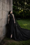 Load image into Gallery viewer, Black Alternative Wedding Gown with Flowing Train and Gothic Bridal Style