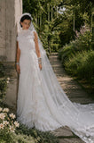 Load image into Gallery viewer, White Formal Bridal Dress with Elegant Train, Romantic Wedding Gown