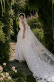 Load image into Gallery viewer, White Formal Bridal Dress with Elegant Train, Romantic Wedding Gown