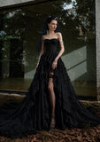 Load image into Gallery viewer, Black Gothic Wedding Dress with Elegant Train, Dark Romantic Bridal Gown