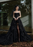 Load image into Gallery viewer, Black Gothic Wedding Dress with Elegant Train, Dark Romantic Bridal Gown