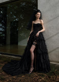 Load image into Gallery viewer, Black Gothic Wedding Dress with Elegant Train, Dark Romantic Bridal Gown
