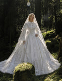 Load image into Gallery viewer, Ivory Bridal Gown with Flowing Train, Elegant Wedding Dress for Formal Ceremony