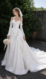 Load image into Gallery viewer, White Statement Wedding Dress with Flowing Skirt and Refined Bridal Silhouette