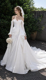 Load image into Gallery viewer, White Statement Wedding Dress with Flowing Skirt and Refined Bridal Silhouette