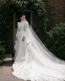 Load image into Gallery viewer, White Formal Bridal Dress with Elegant Train, Romantic Wedding Gown