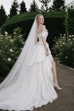 Load image into Gallery viewer, White Statement Wedding Dress with Flowing Skirt and Refined Bridal Silhouette