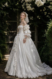 Load image into Gallery viewer, Ivory Wedding Gown with Graceful Full Length Silhouette and Dramatic Bridal Train