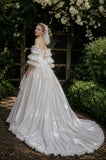 Load image into Gallery viewer, Ivory Wedding Gown with Graceful Full Length Silhouette and Dramatic Bridal Train