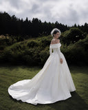 Load image into Gallery viewer, White Formal Bridal Dress with Elegant Train, Romantic Wedding Gown