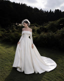 Load image into Gallery viewer, White Formal Bridal Dress with Elegant Train, Romantic Wedding Gown